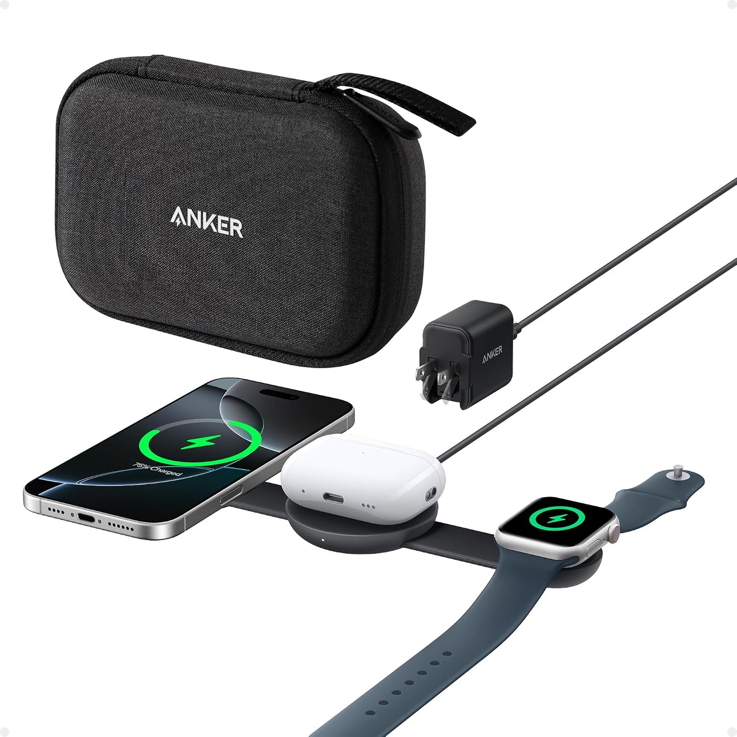Anker MagGo UFO 3 en 1 MagSafe Compatible Qi2 15W Estación de carga...