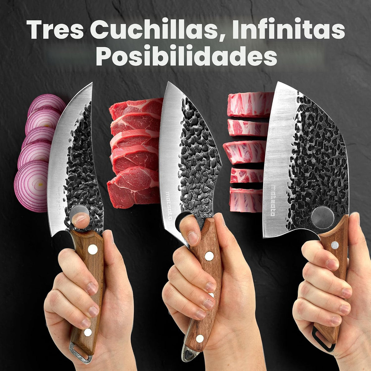 Matsato Juego de cuchillos de cocina de 3 piezas, juego de cuchillo...