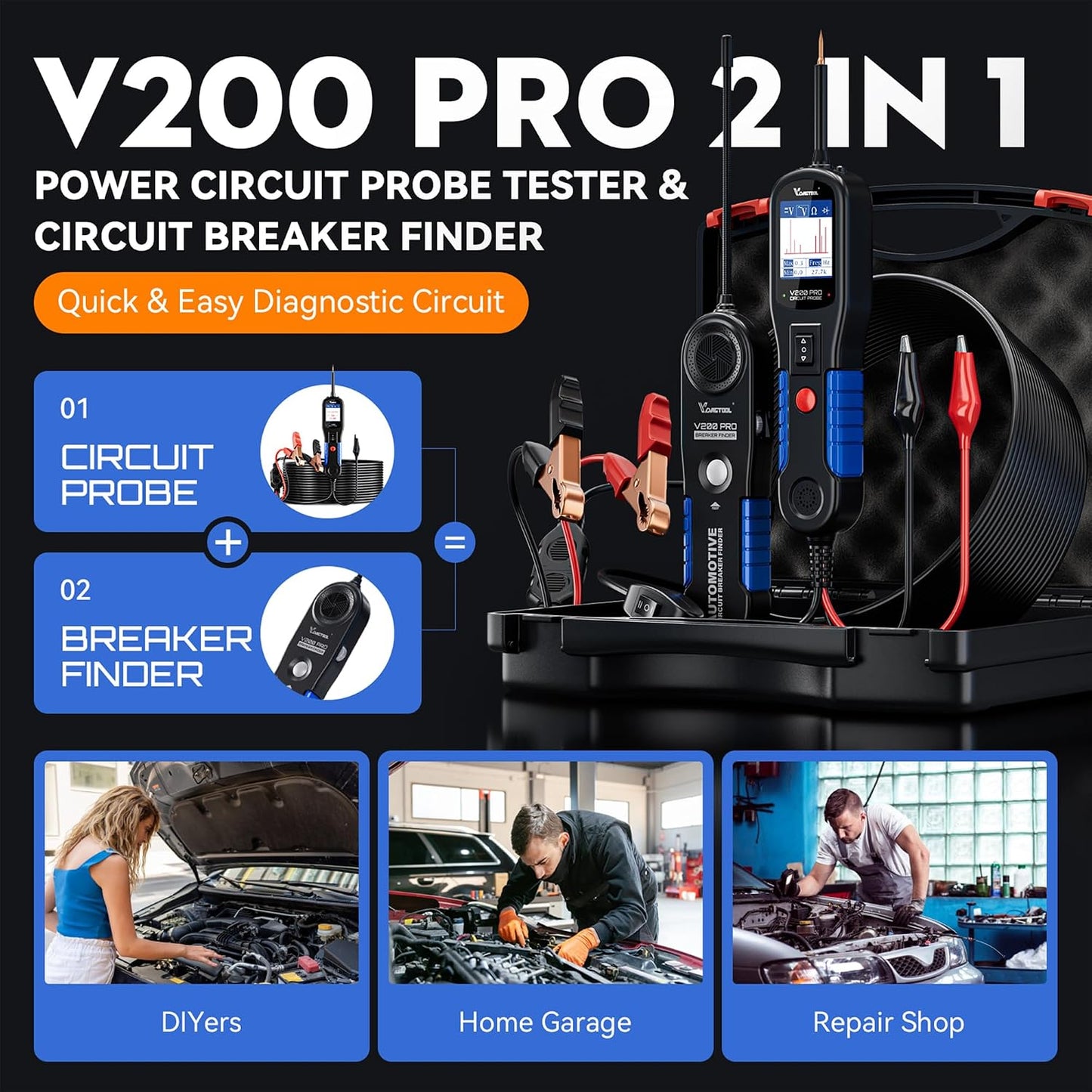 VDIAGTOOL V200 Pro Probador de Sonda de Circuito de Potencia Automo...