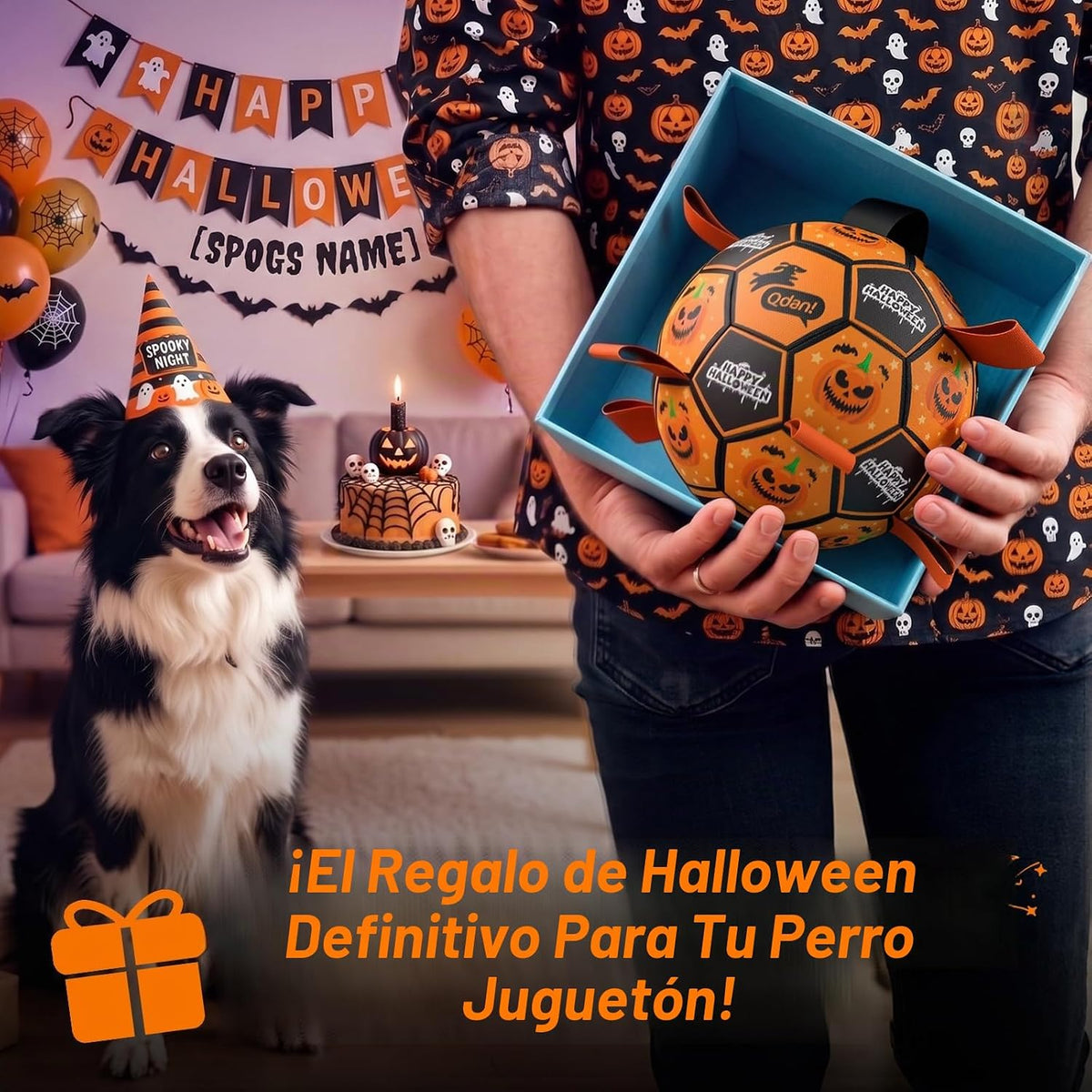 QDAN Juguetes de Halloween para perros, pelotas de fútbol, juguetes...