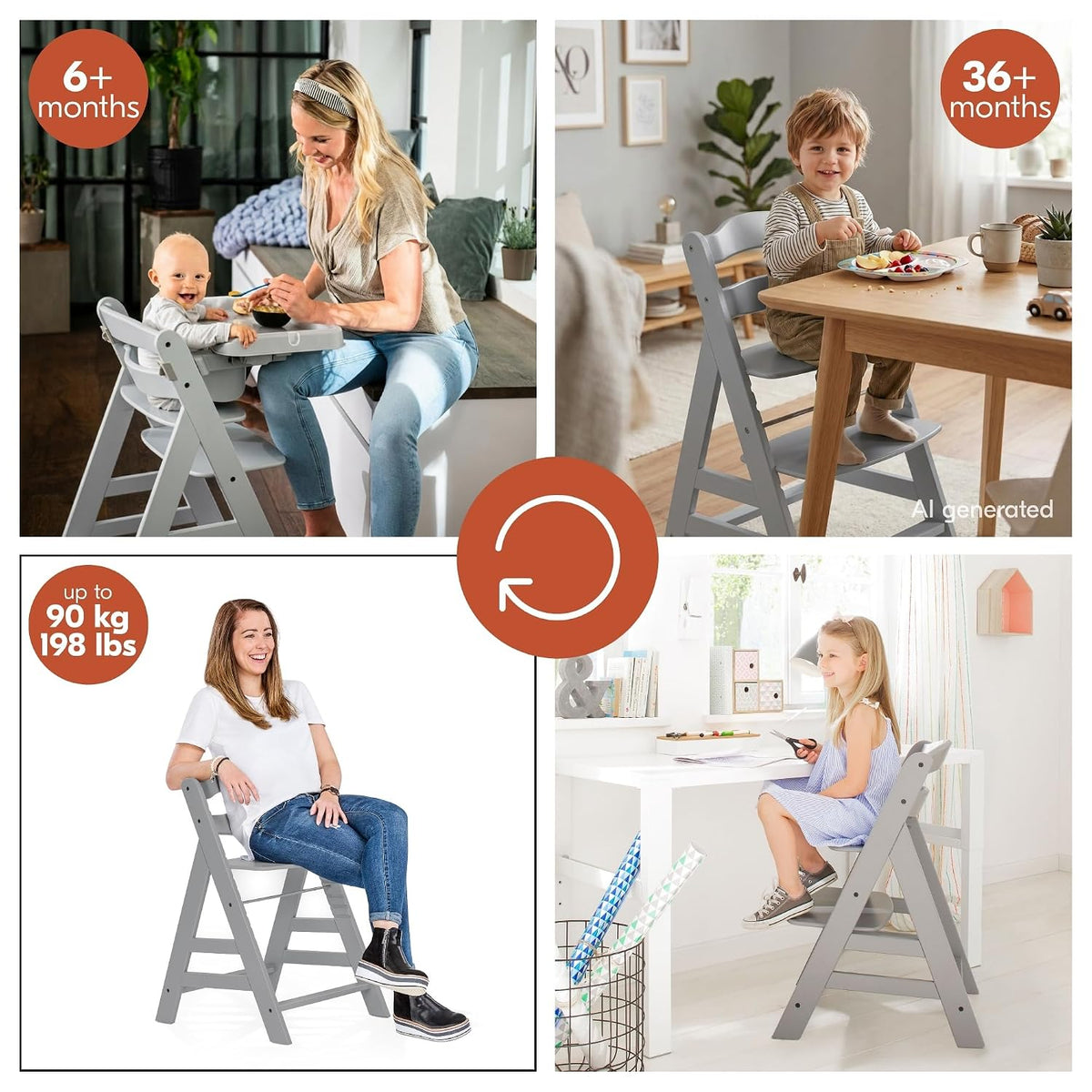 hauck Alpha+ Grow Along - Silla alta con mesa con bandeja, color gr...