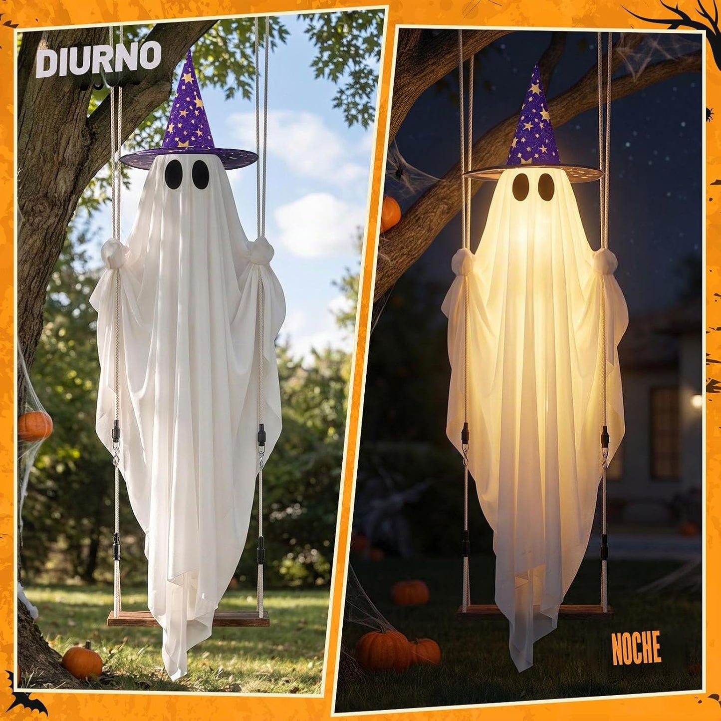 Decoración de fantasma de Halloween con murciélago y sombrero – Fan...