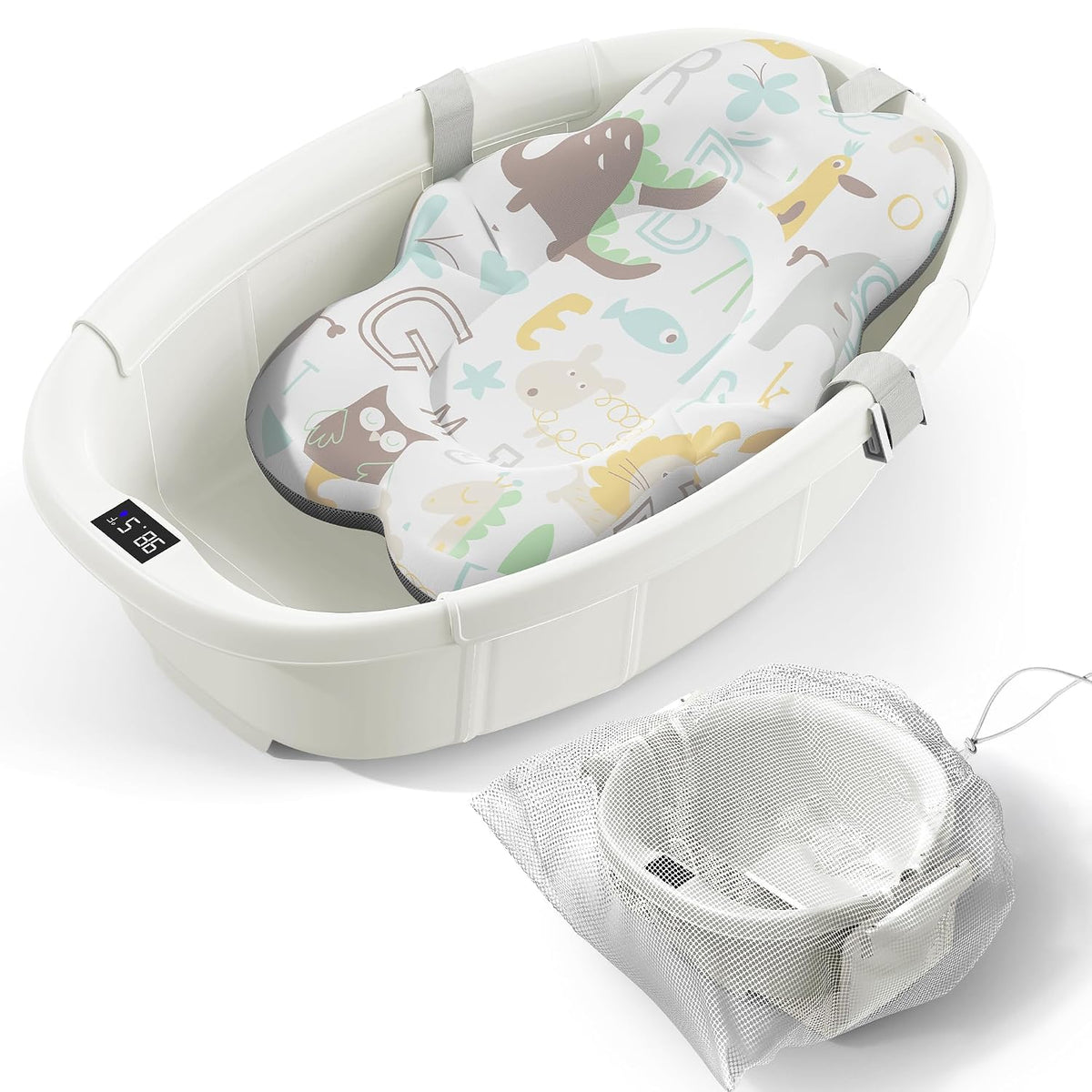 Bañera plegable para bebé, bañera grande para bebé con termómetro y...