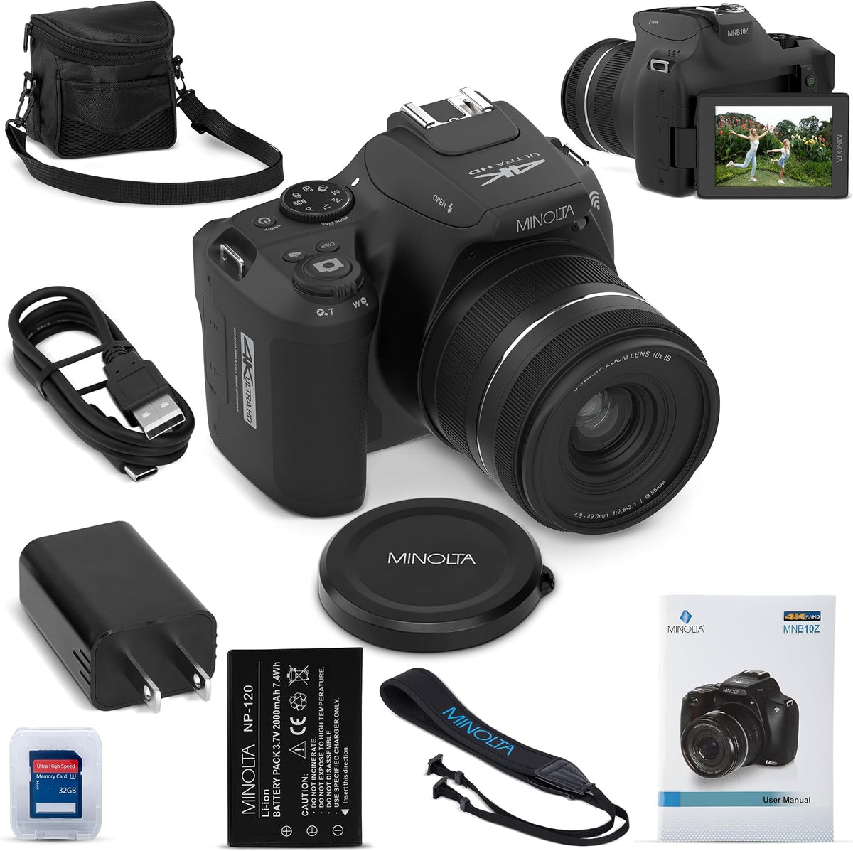 Minolta ProShot - Cámara digital de 64 MP \u2013 Zoom óptico de 10x...