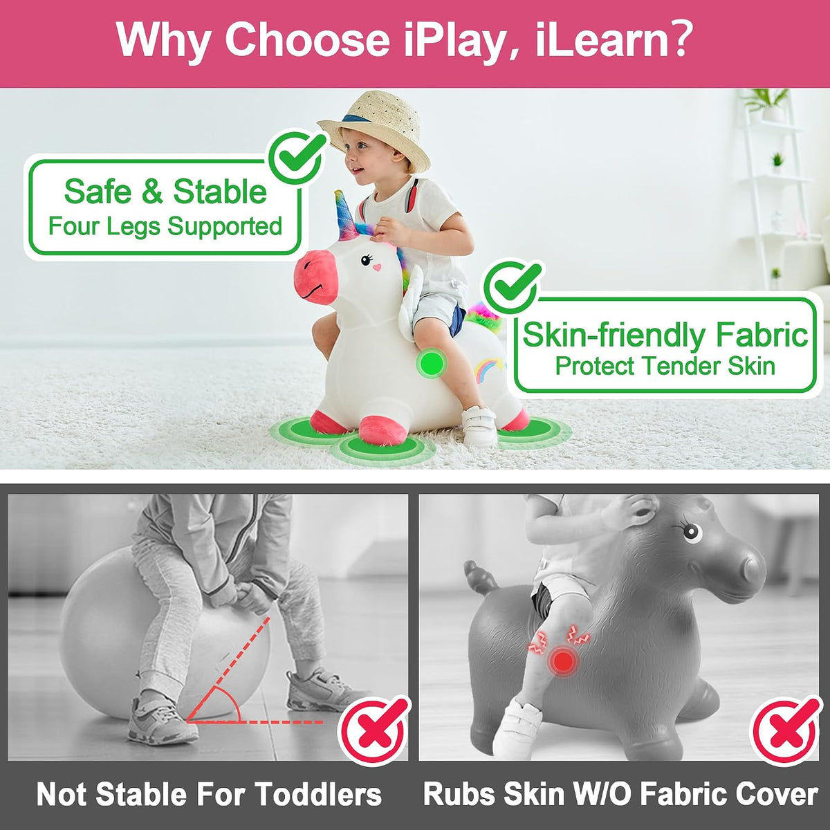 iPlay, iLearn Bouncy Pals Caballo Saltarín de Unicornio, Juguete In...