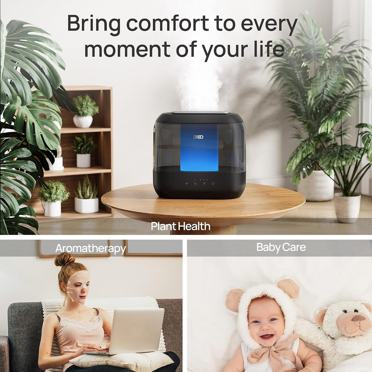Dreo Humidificadores para dormitorio, llenado superior de 4L para h...