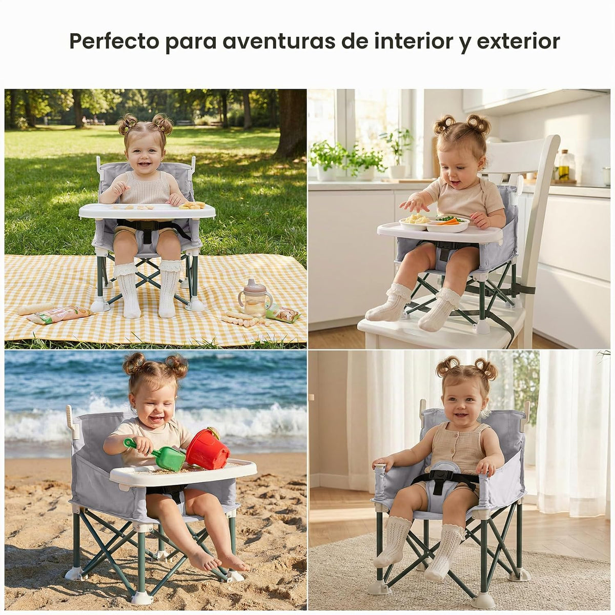Sunchildor Asiento elevador portátil para bebé con bandeja extraíbl...