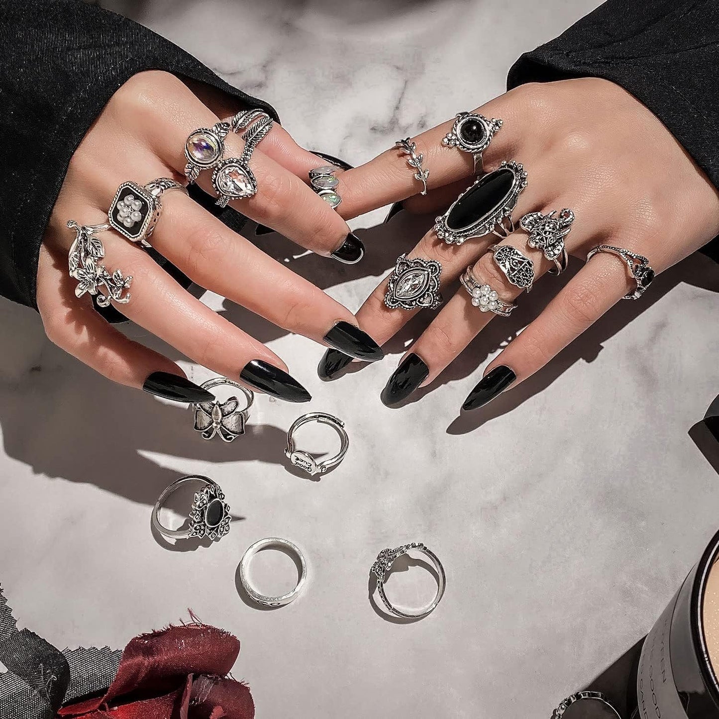 17IF Juego de anillos de nudillos plateados vintage para mujeres y...