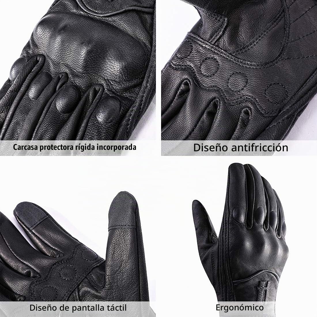 Harssidanzar Guantes de cuero de motocicleta para hombre pantalla t...