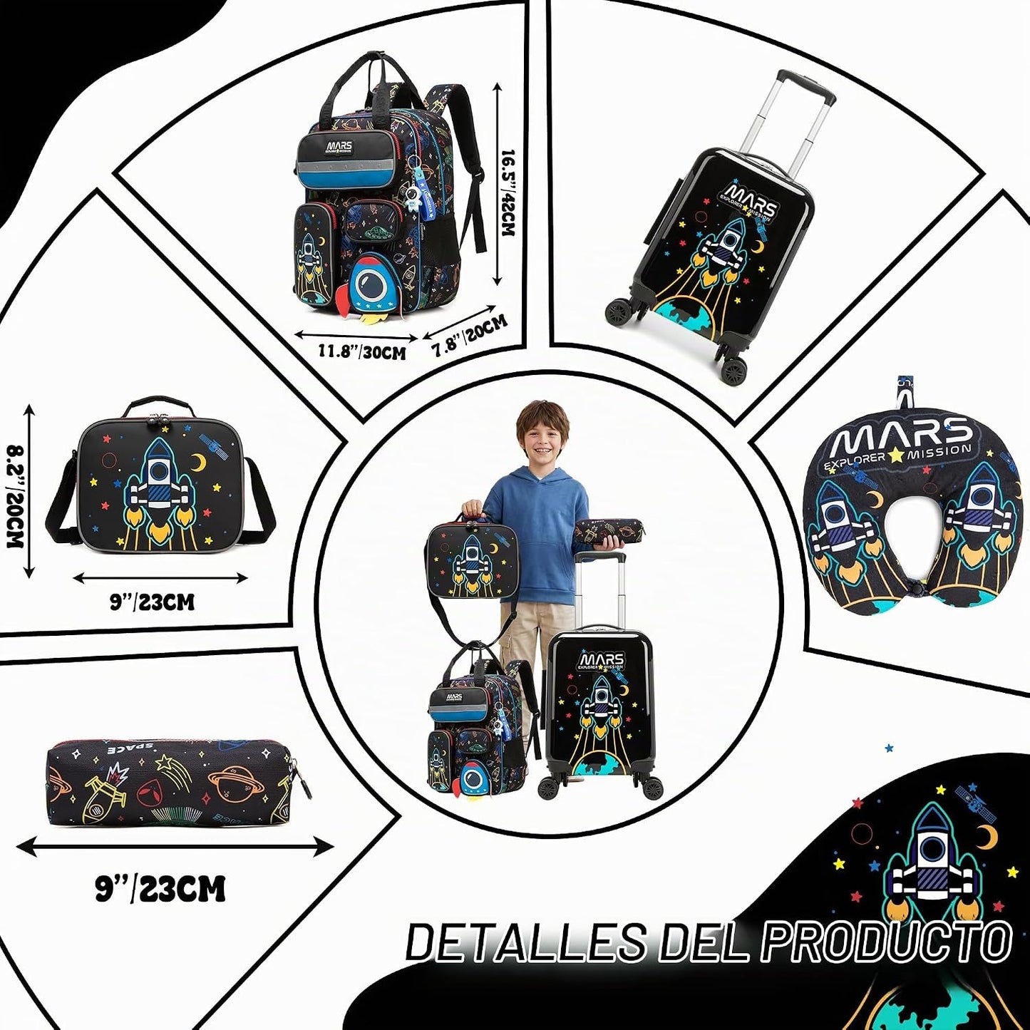 Inprof Juego de maletas para niños, 5 piezas, equipaje rígido de 16...