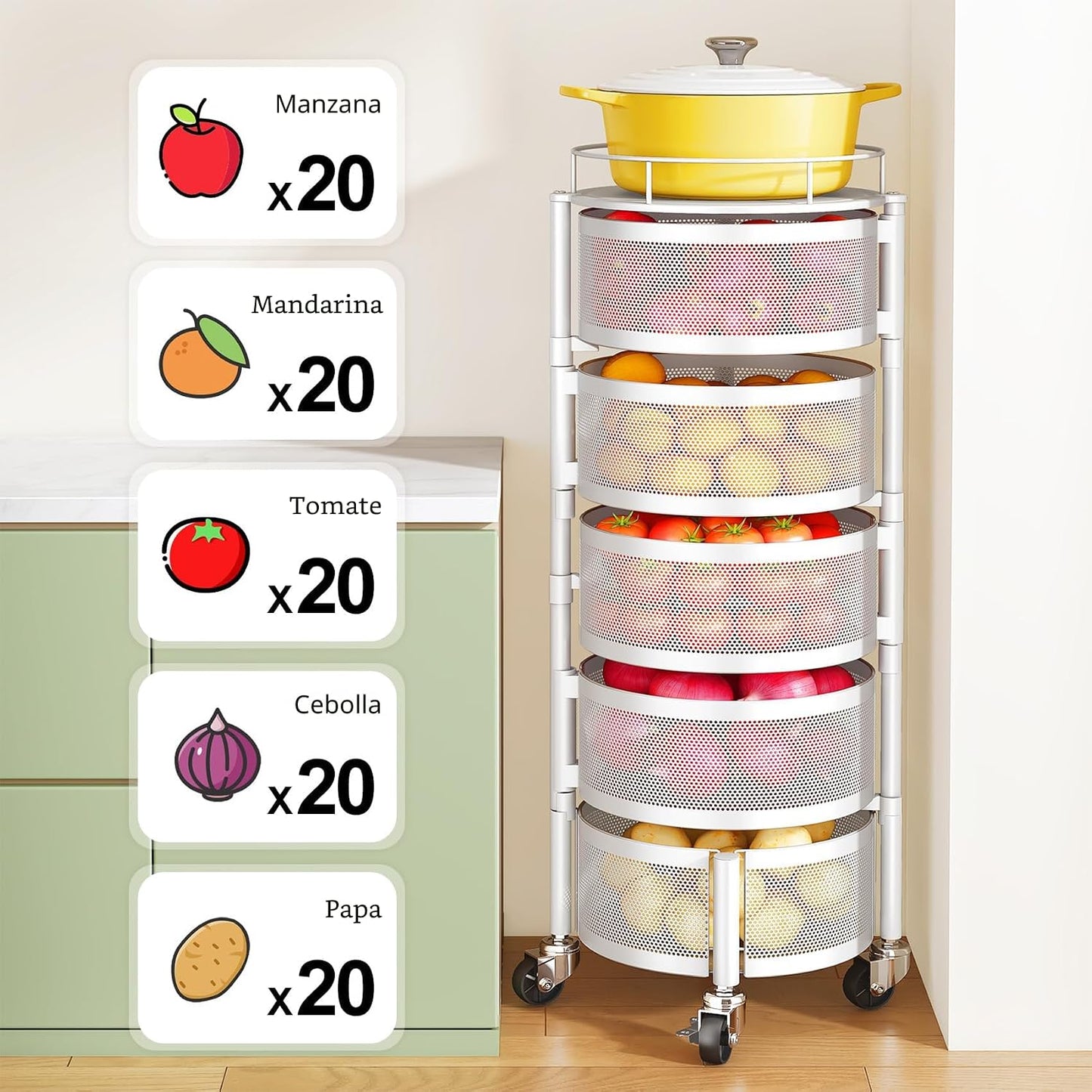 SNTD Cesta de frutas y verduras para cocina con tapa superior de me...