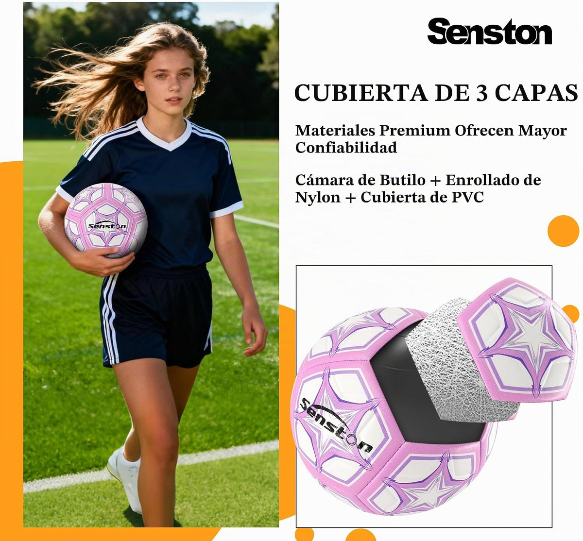 Senston Balón de fútbol talla 3 y talla 4 y talla 5 para niños y ad...