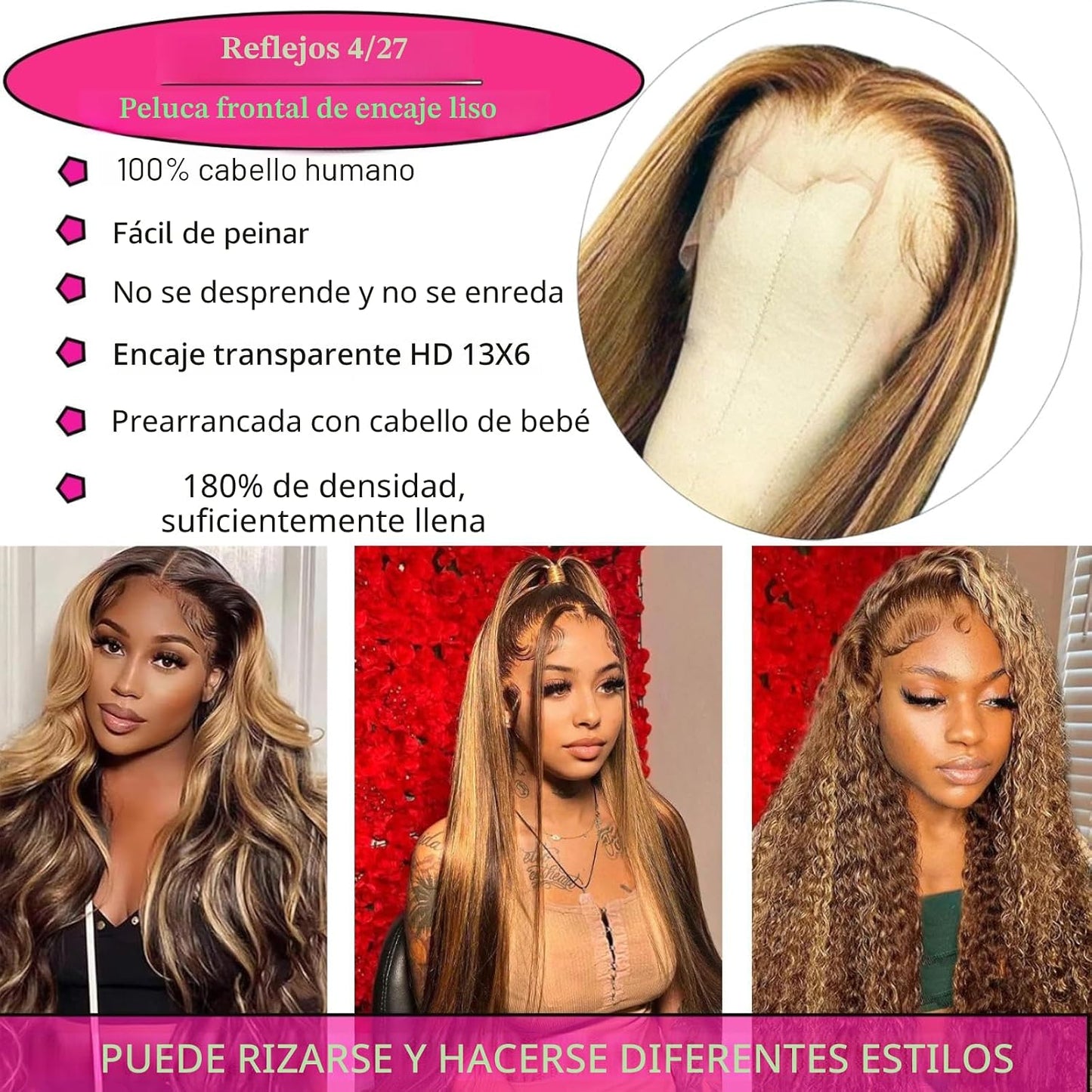 Cypha Peluca de encaje frontal degradado de 28 pulgadas, cabello hu...
