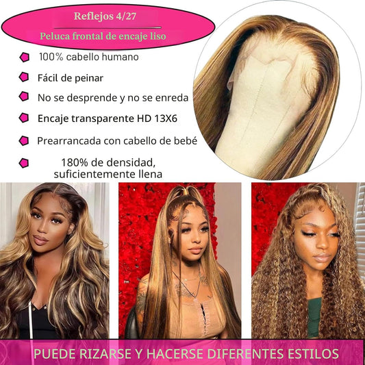 Cypha Peluca de encaje frontal degradado de 28 pulgadas, cabello hu...