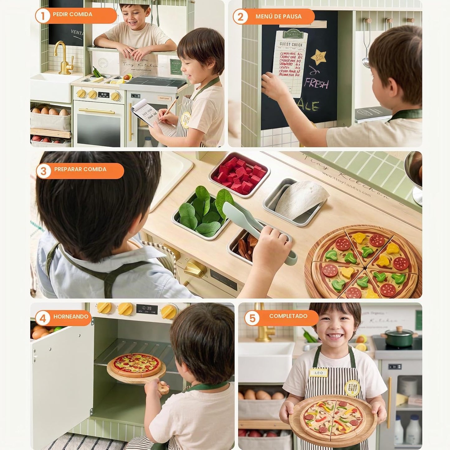 Tiny Land BistroSwitch - Juego de cocina de madera 2 en 1 con pizar...