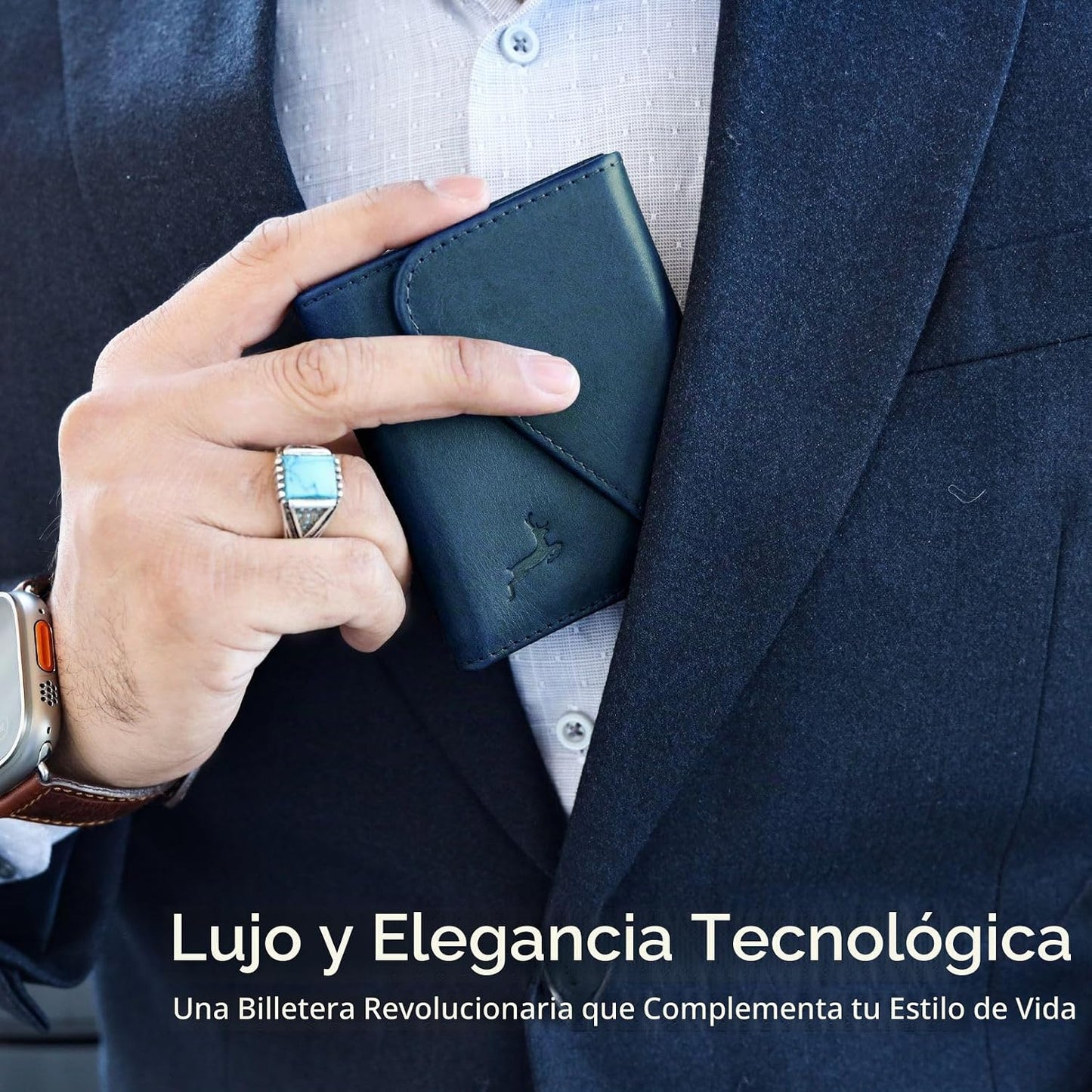 Cartera de cuero de grano completo para hombre, hecha a mano con bl...
