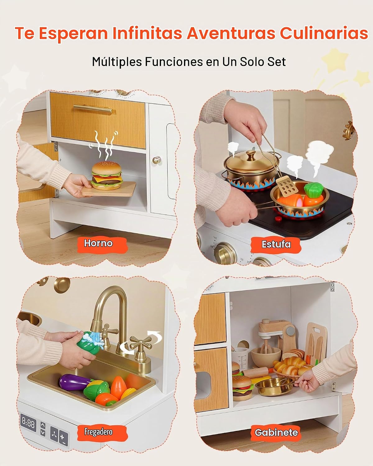 VEVOR Juego de cocina para niños, juego de cocina de madera para ni...