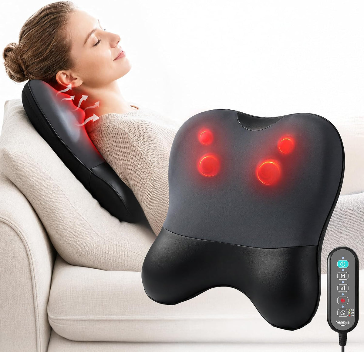 YESMILE Almohada masajeadora de cuello con calor, almohada de masaj...