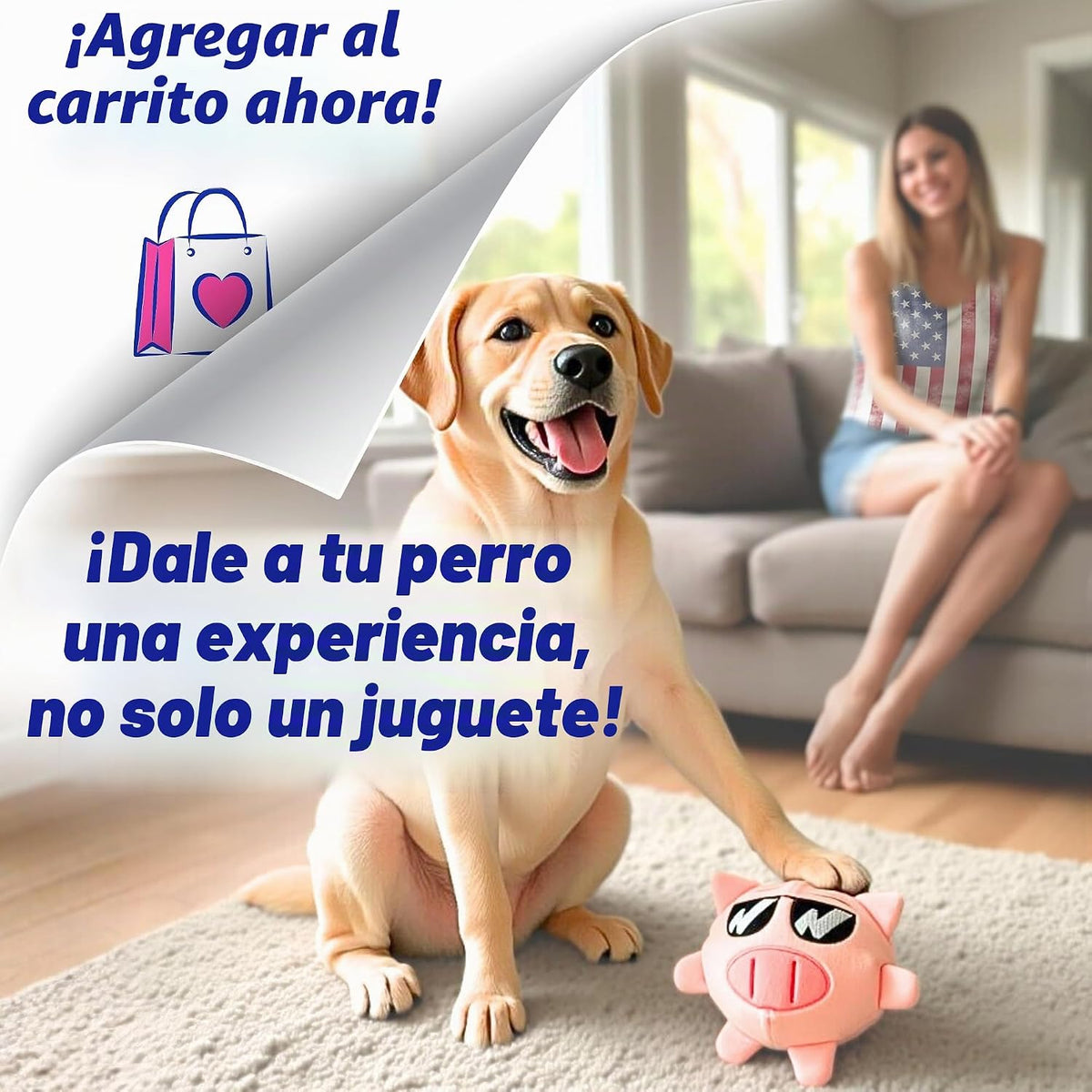 PeppyPawz - Piggy - Juguete masticable 3 en 1 para perros con bola...