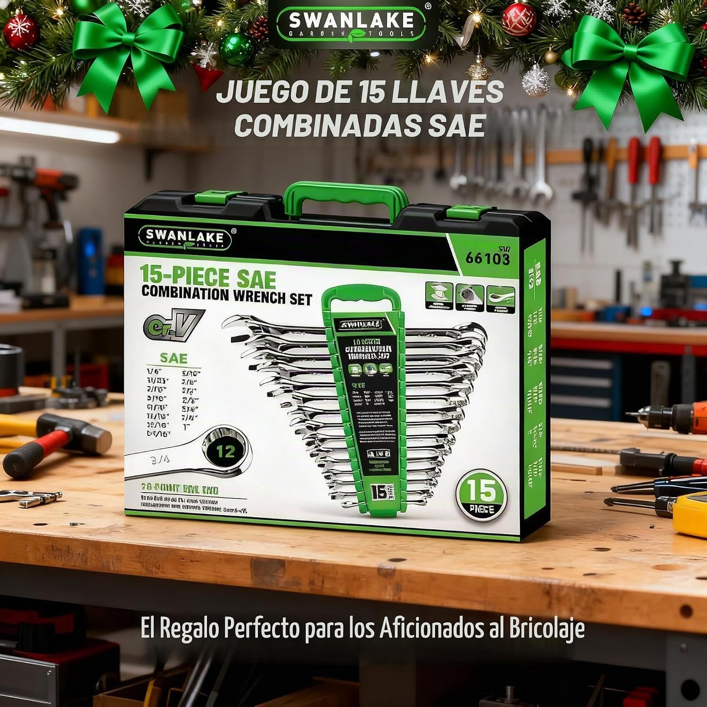 SWANLAKE GARDEN TOOLS Juego de llaves SAE de 15 piezas, juego de ll...
