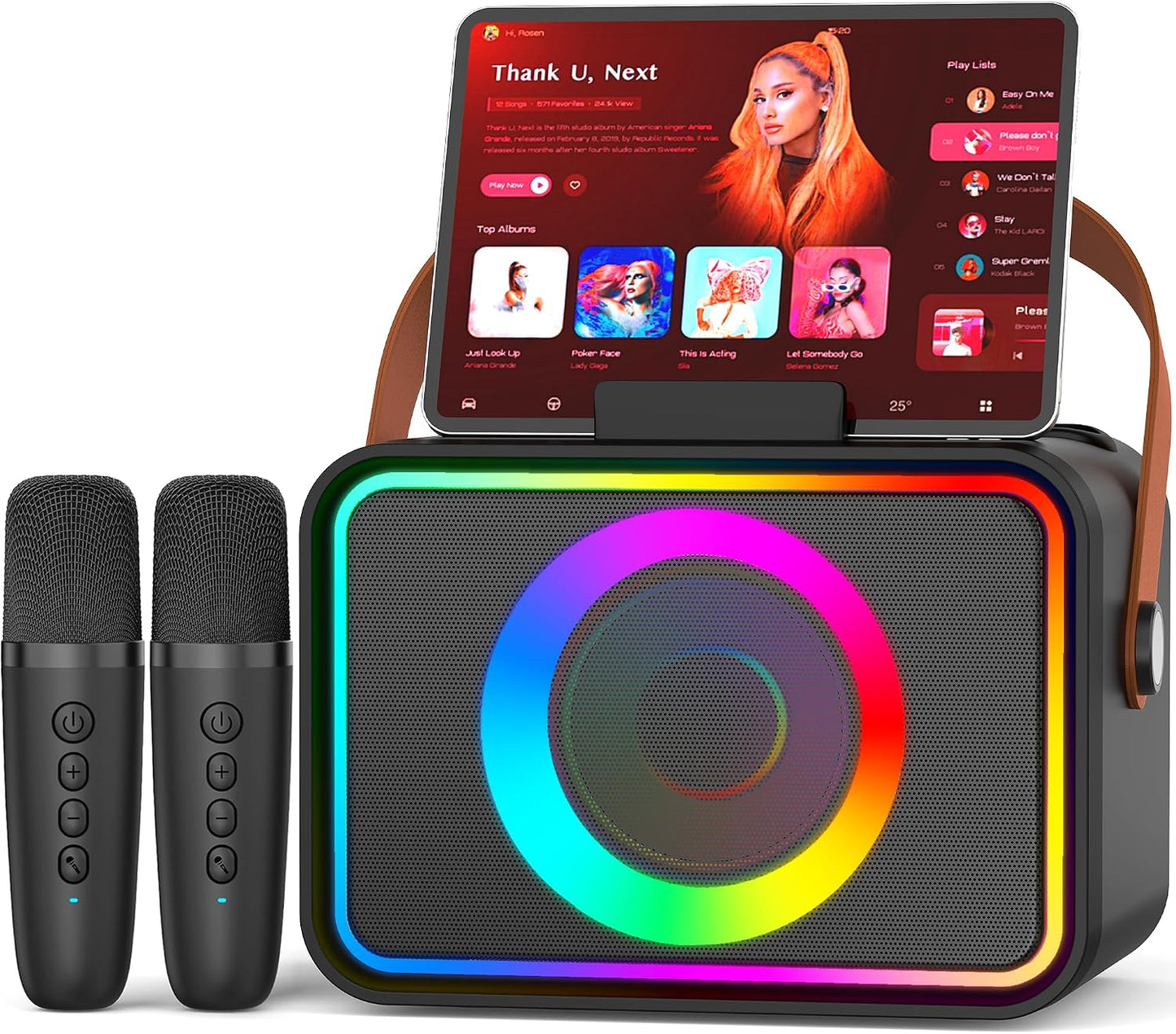 Máquina de karaoke para niños y adultos, altavoz Bluetooth, 2 micró...