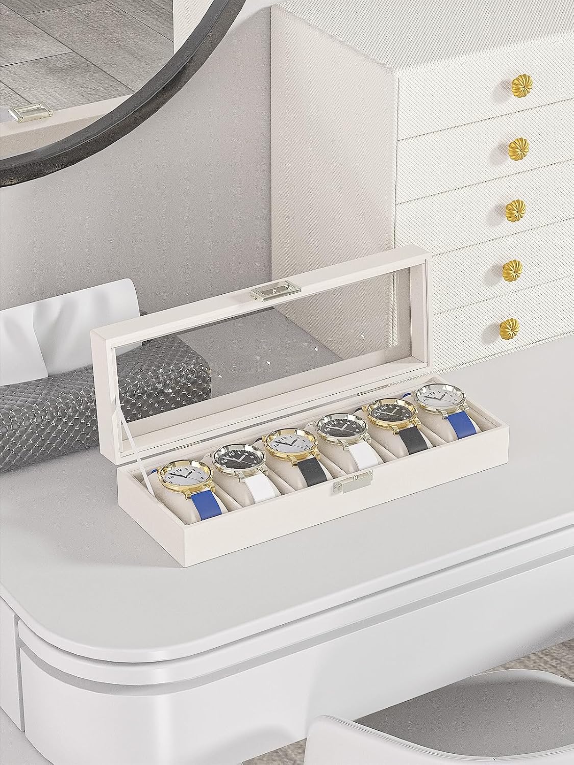 Ausalivan Vitrina de relojes para hombres, caja organizadora de rel...