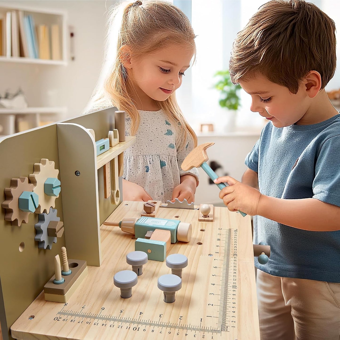 Juego de herramientas para niños, banco de herramientas de madera c...