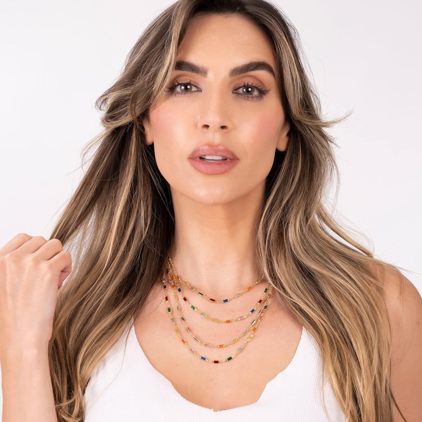 Barzel Collar de baguette de cristal de piedra múltiple chapado en...