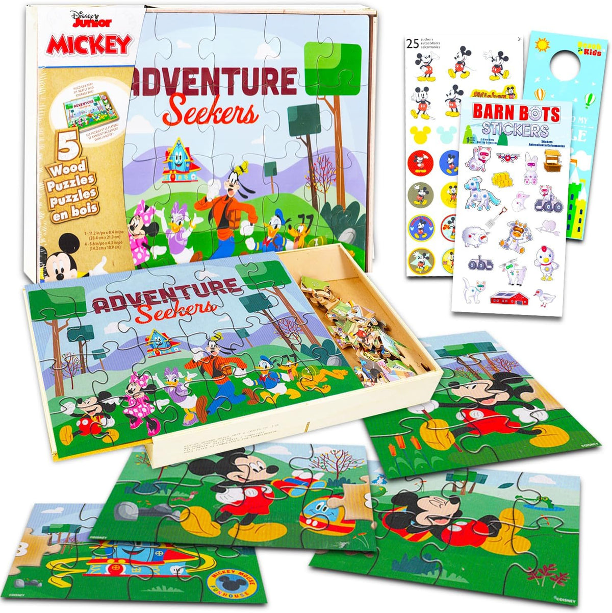 Mickey Mouse - Rompecabezas de madera de 5 unidades, paquete de rom...