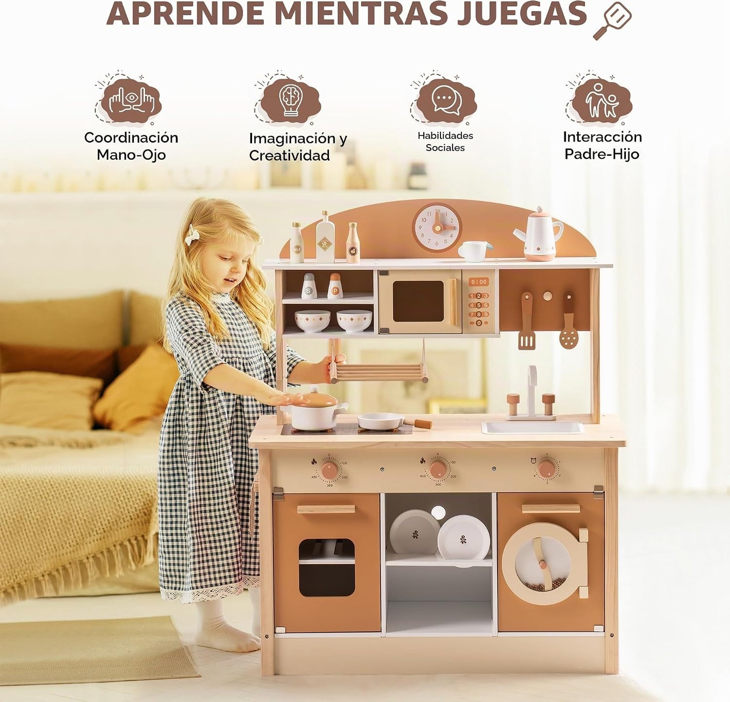ROBOTIME Juego de cocina de madera, juego de cocina para niños con...