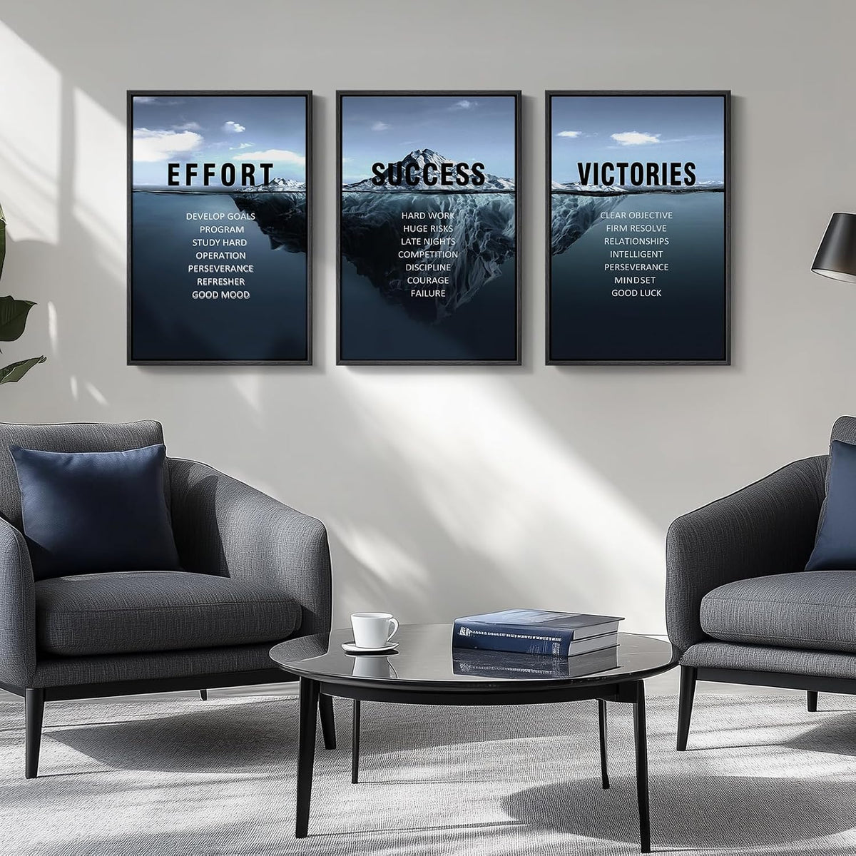 Arte de pared motivacional enmarcado para oficina, 3 piezas de 16 x...
