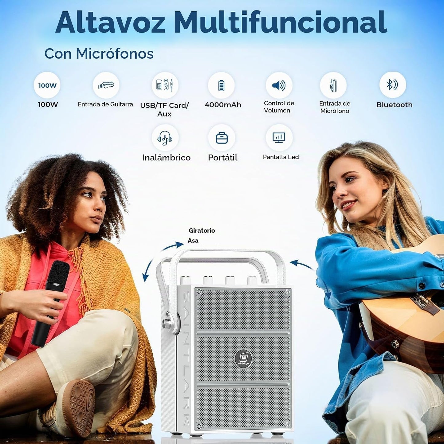 Amplificador de voz inalámbrico de 100 W, altavoz Bluetooth fuerte...