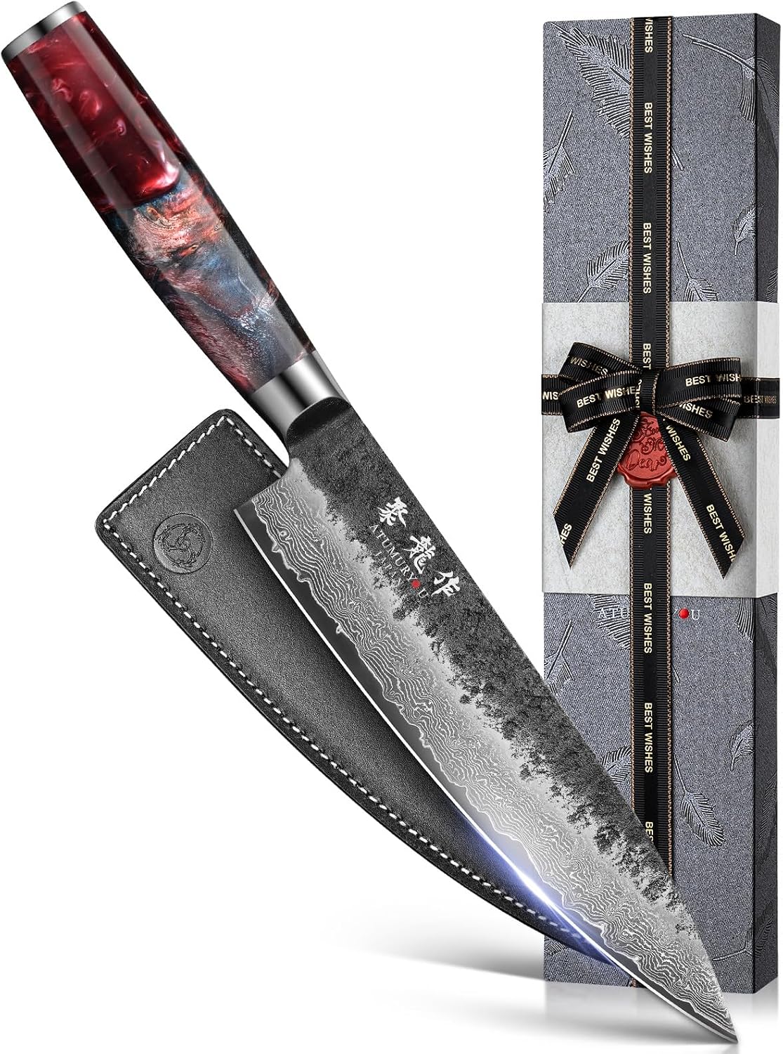Cuchillo de chef japonés forjado negro de 8 pulgadas, acero Damasco...