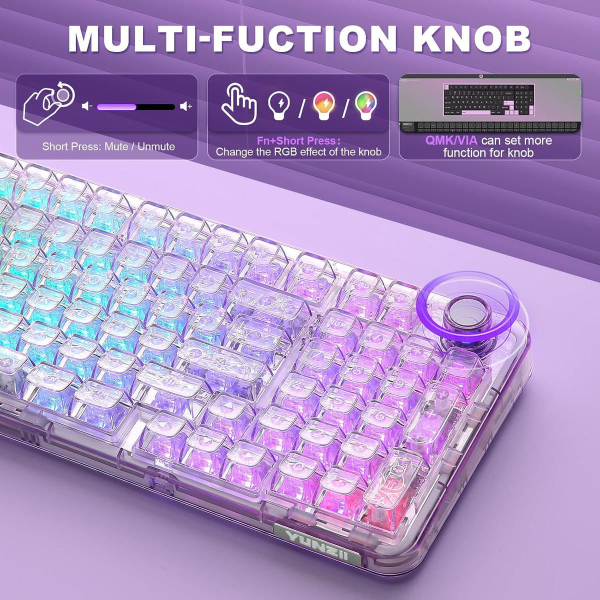 YUNZII X98 QMK\/VIA Teclado mecánico inalámbrico para juegos con pe...