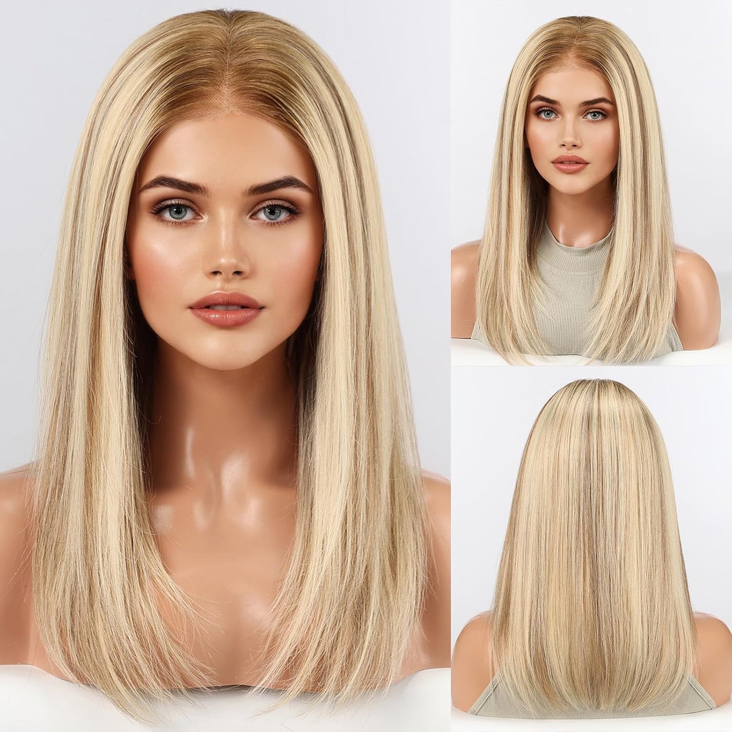 KKU Peluca de Cabello Humano Rubio Castaño Degradado de 16 Pulgadas...