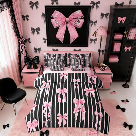 Erosebridal Juego de edredón de 7 piezas con lazos de cinta rosa y...