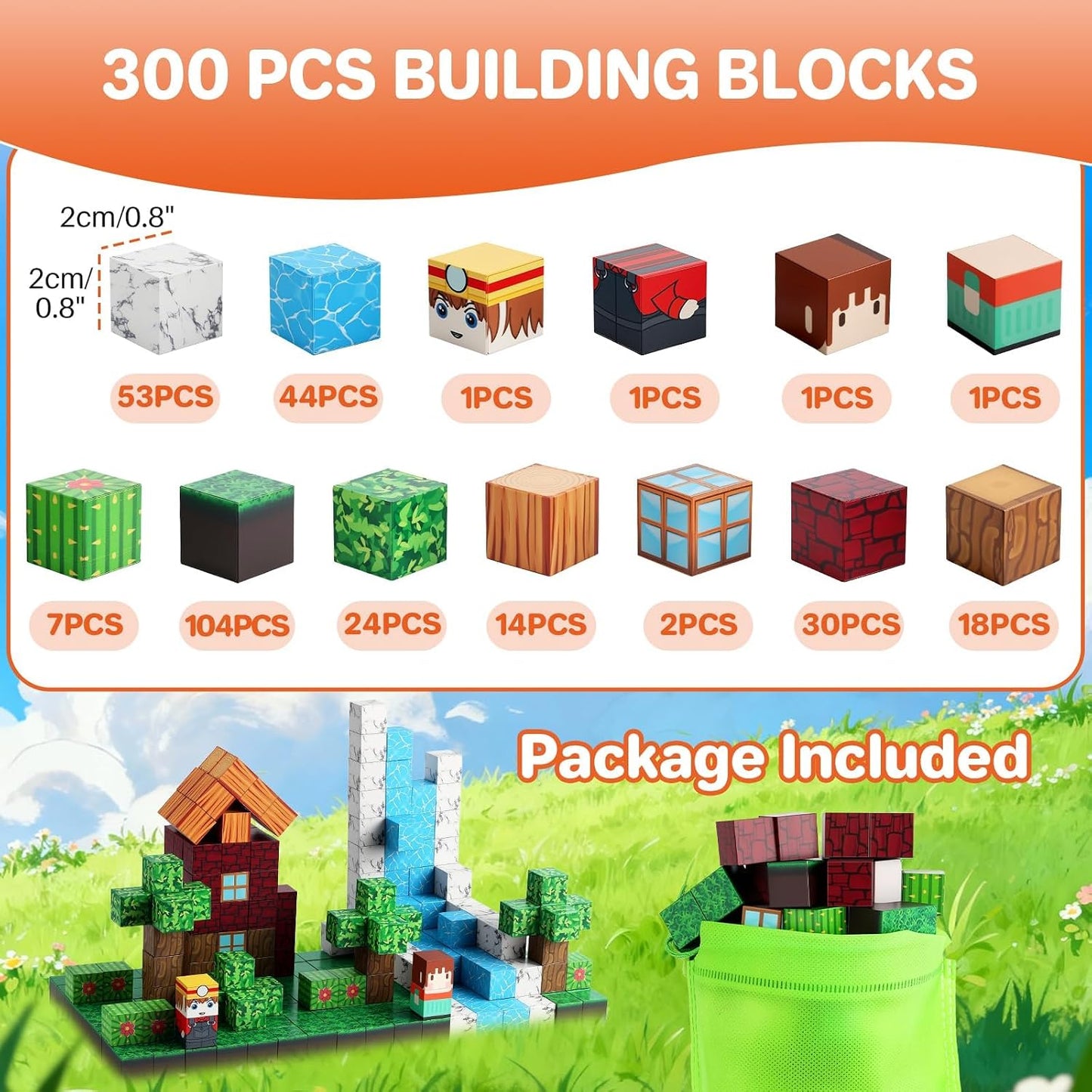 FUNYKICH 300 bloques magnéticos para niños, juego de cubo de constr...