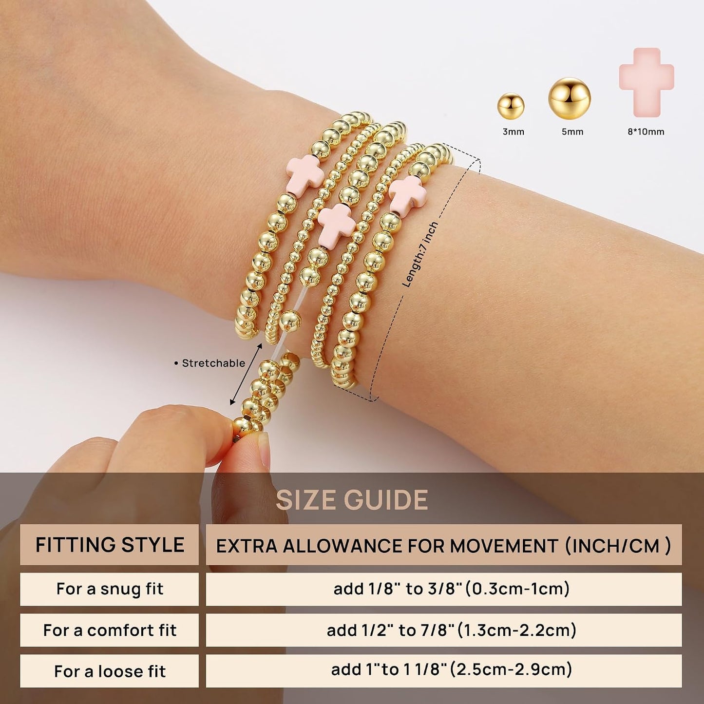 Yoosteel Juego de pulseras de cuentas de oro para mujeres, adolesce...