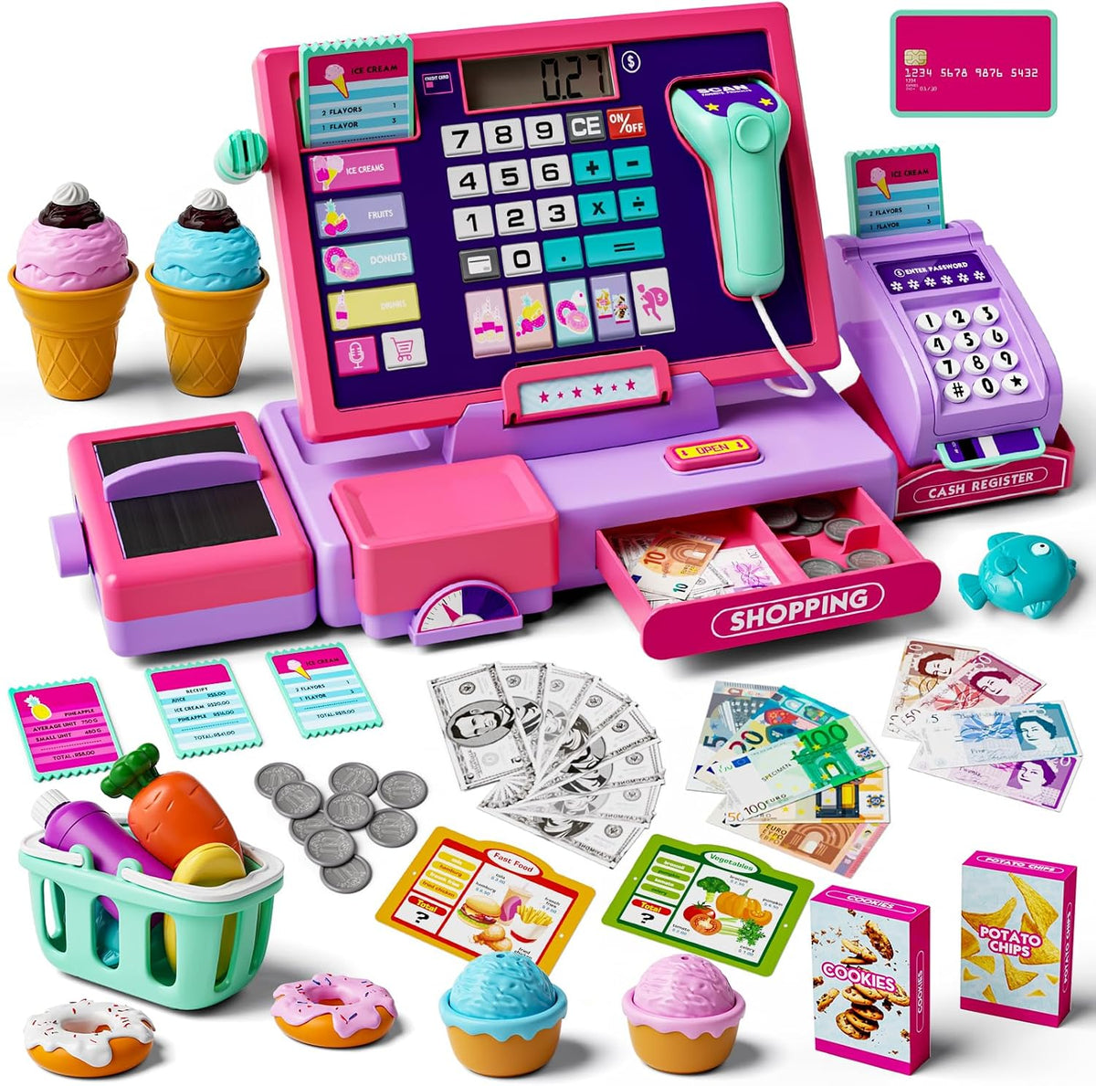 Juguete de Caja Registradora Mejorado para Niños y Niñas, Caja Regi...