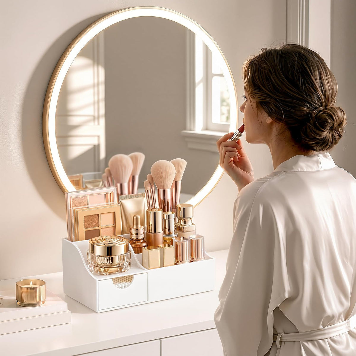 HBlife Organizador de maquillaje con cajón, almacenamiento de cosmé...