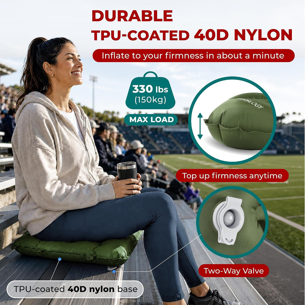 TREKOLOGY Cojín inflable para asiento de estadio para viajes aéreos...