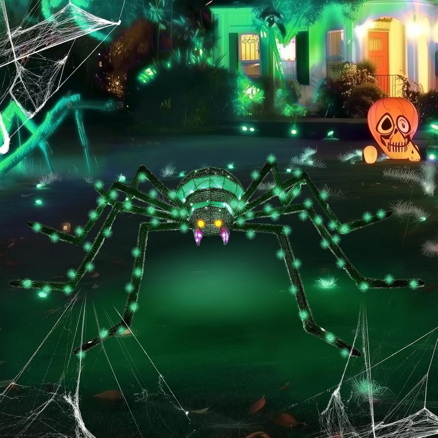 Araña gigante de 6.8 pies, decoración de Halloween para exteriores,...