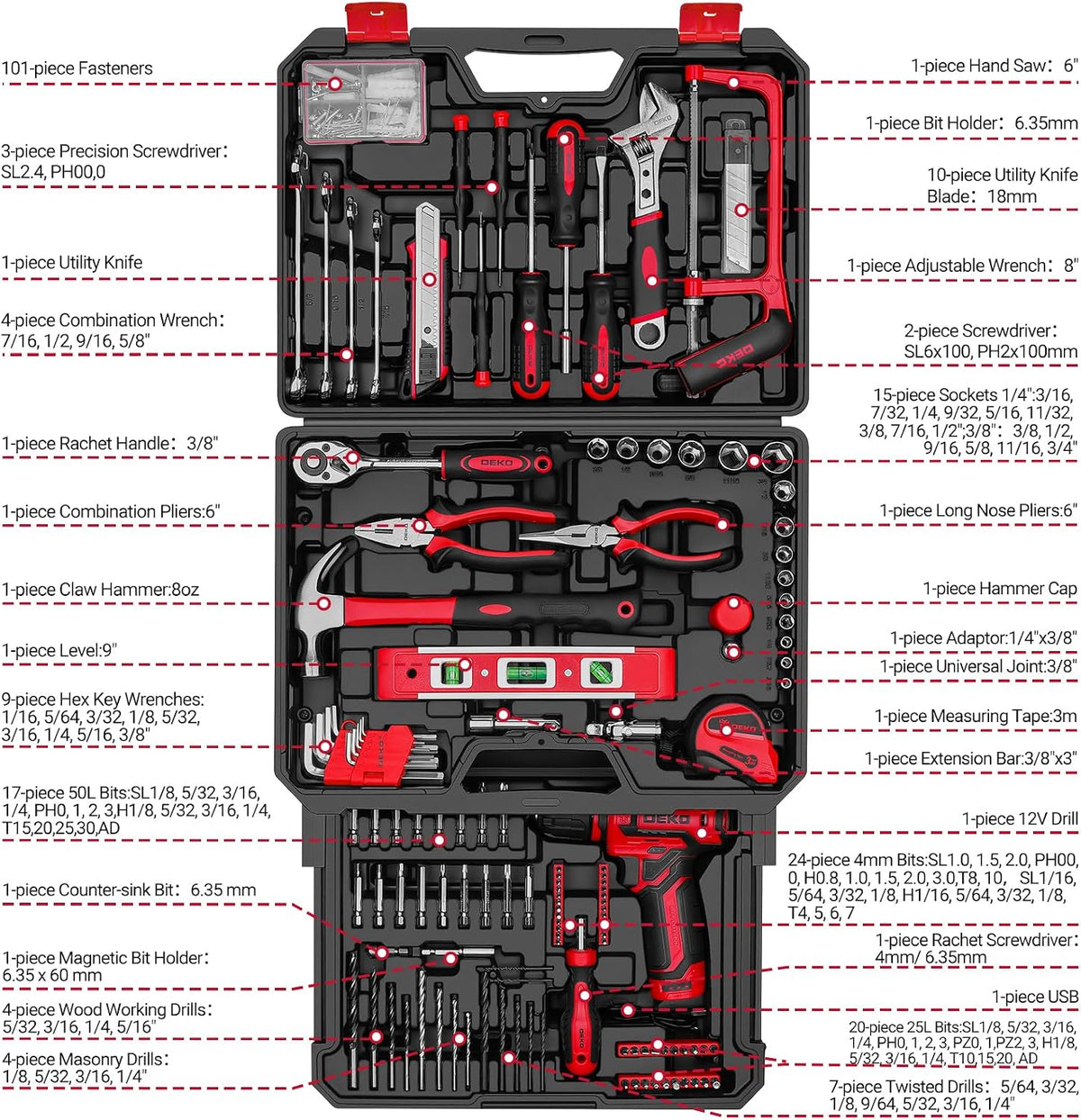 Juego de herramientas de taladro: kit de herramientas con taladro i...