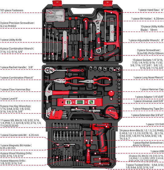 Juego de herramientas de taladro: kit de herramientas con taladro i...