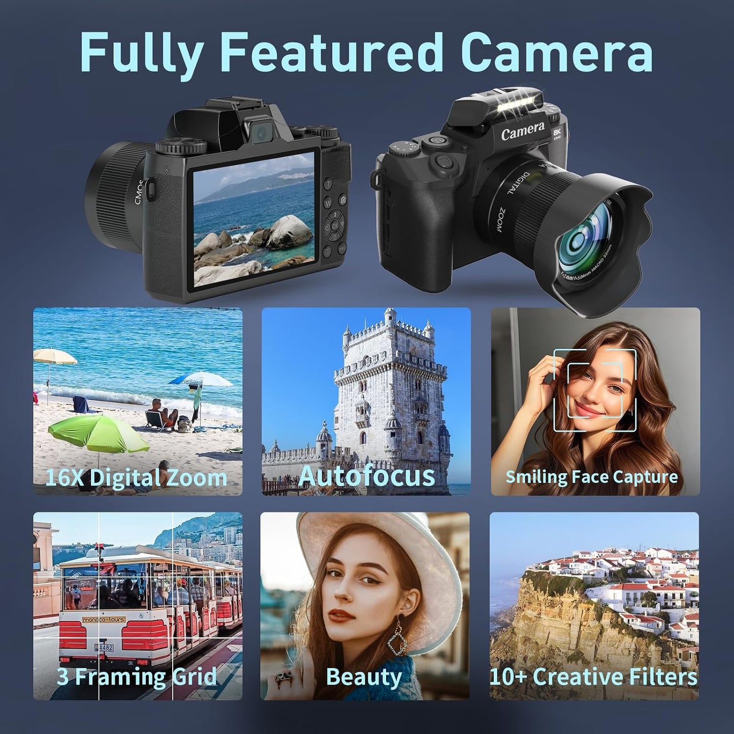 Cámara digital 8K, cámaras WiFi de 64 MP para fotografía con pantal...