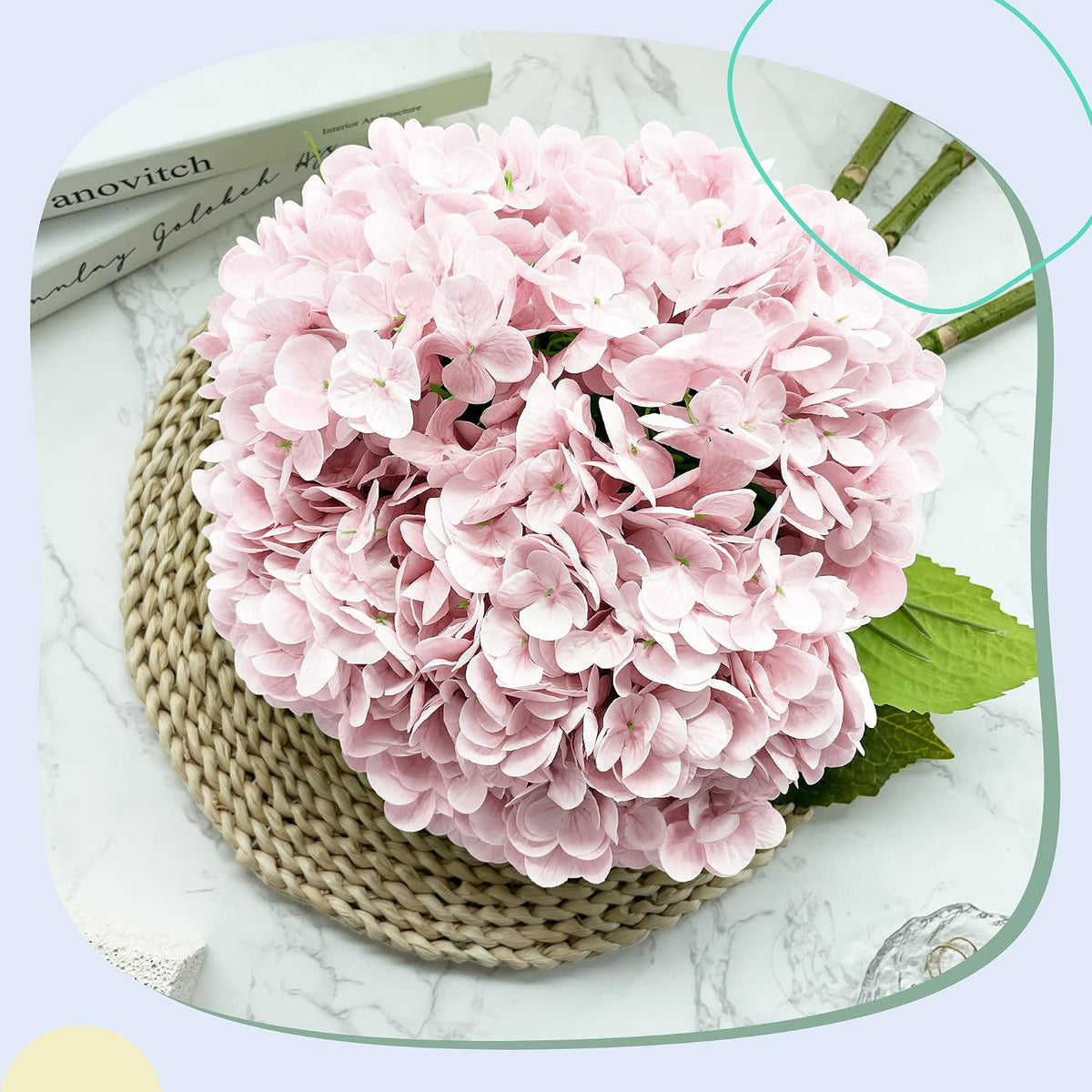 Yatim Hortensias artificiales rosas de 21 pulgadas con tallos 5 pie...