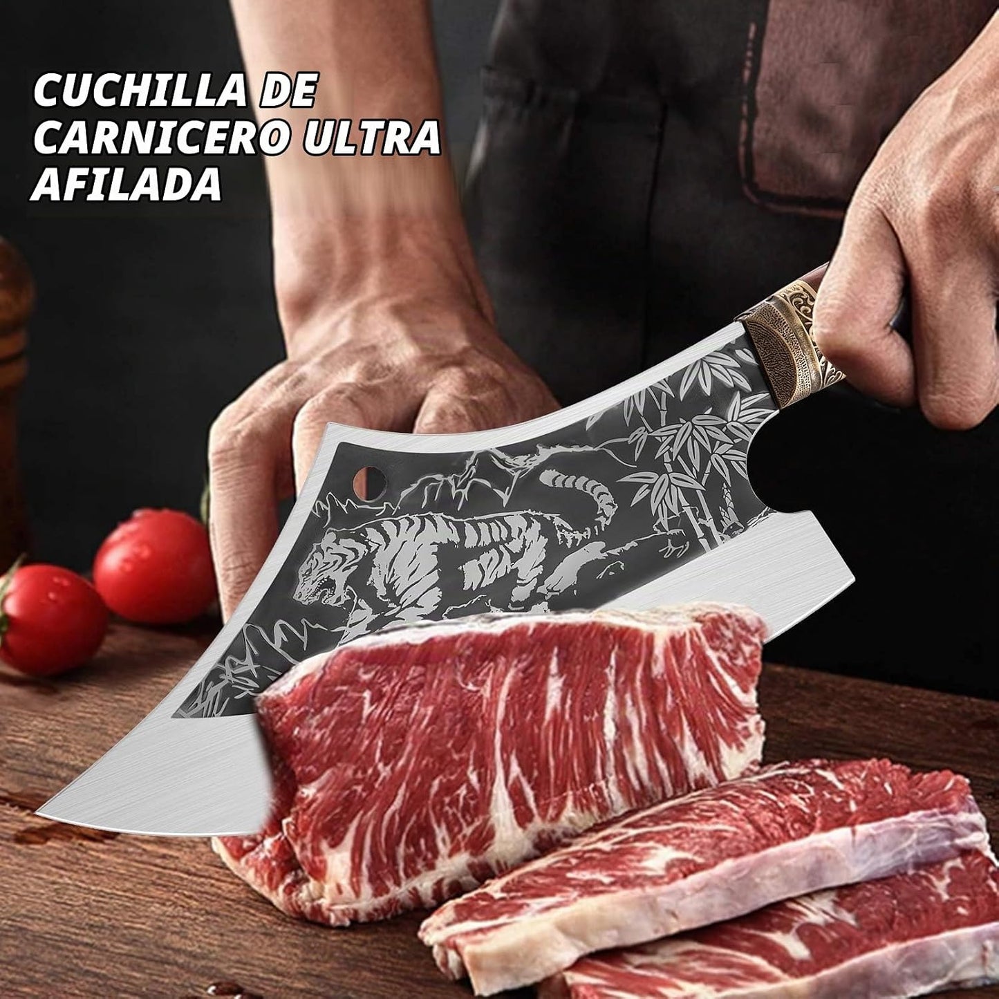 Purple Dragon Cuchillo de carnicero resistente con funda de cuero |...