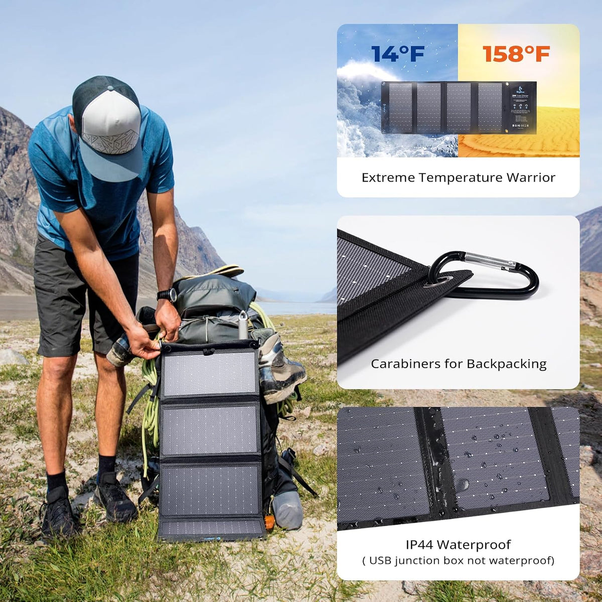 BigBlue Cargador de panel solar de 28W con USB-C dual y USB-A, carg...
