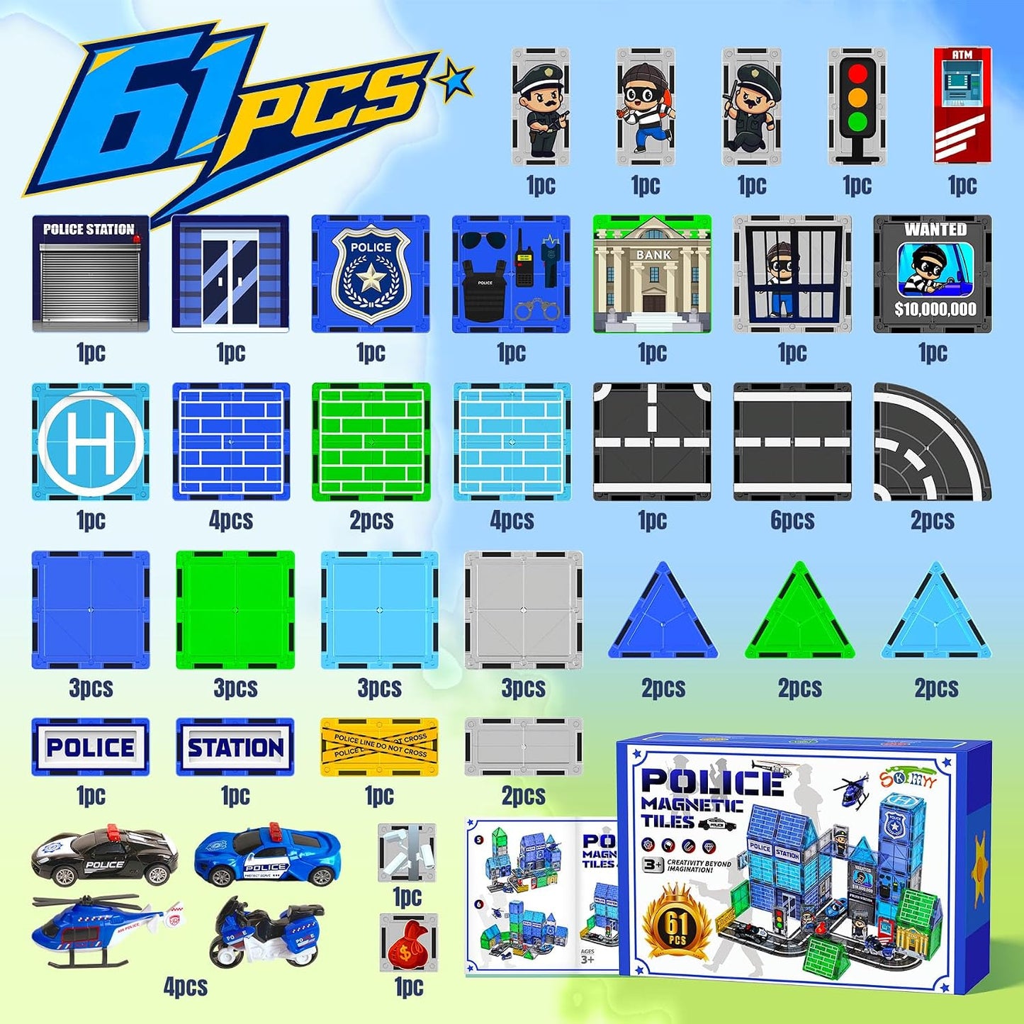Azulejos magnéticos para niños de 4 a 8 años con coche retráctil, j...