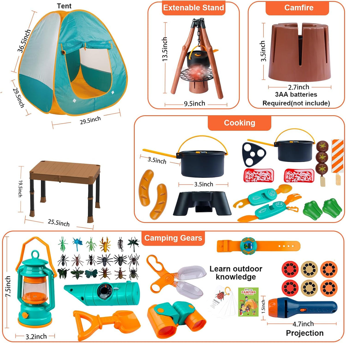 Qtioucp - Juego de campamento para niños de 50 piezas con mesa pleg...
